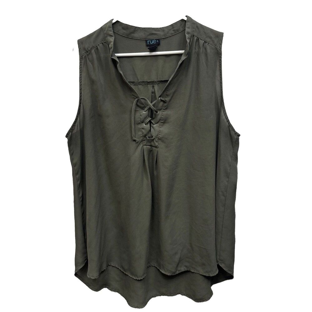 Rue+ Green Sleeveless Blouse Pullover Blouse 2X Sheer Lace Up